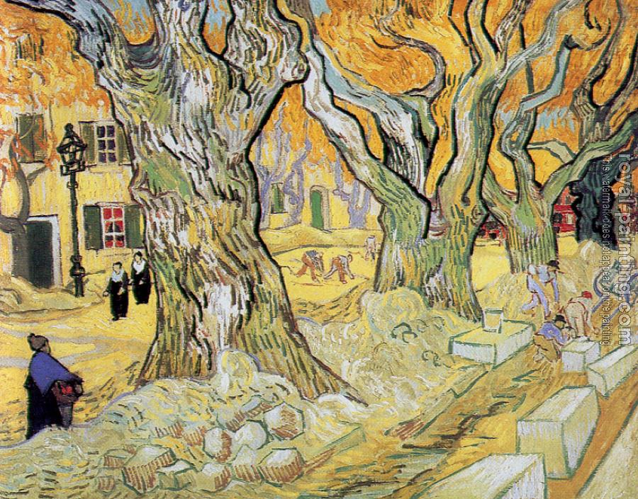 Vincent Van Gogh : Road Menders in a Lane with Massive Plane Trees